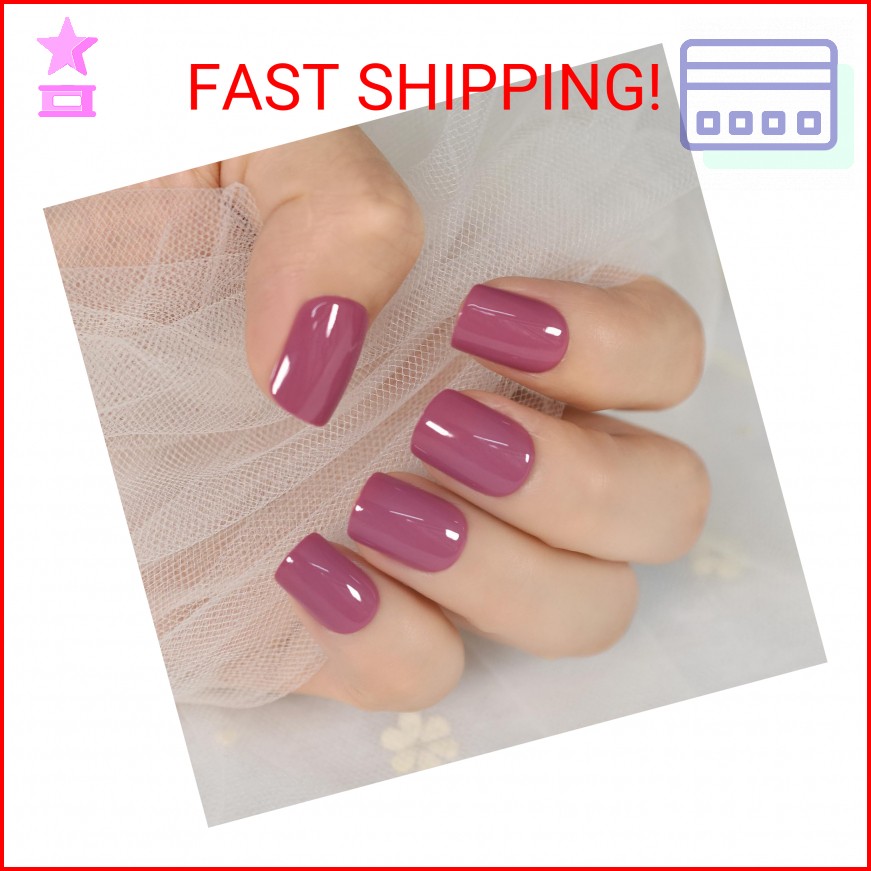 ELEVENAIL Daily Glossy Deep Purple Pink Red Press on False Nails Short Square Fa
