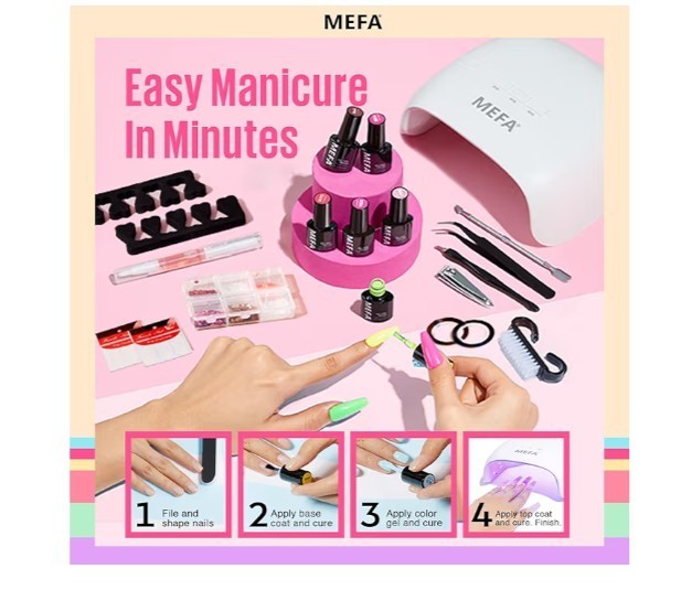 MEFA Gel Nail Polish with UV Light 60pc Total, 32pc Colors All Seasons Soak Off