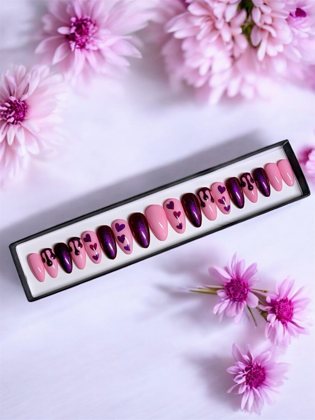 Handmade Blooming Berry Hearts Press-On Nail Set (Prep Kit Included)