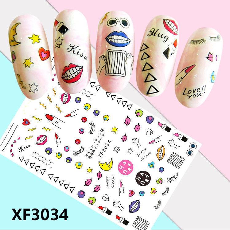 Nail Art Stickers Transfers 3D Self Adhesive Love Hugs Lips (XF3034) NS36