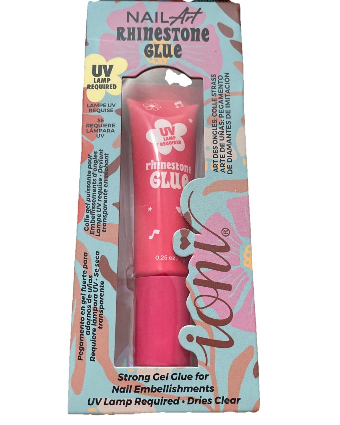 Ioni Nail Art Rhinestone Glue~ UV Lamp Required~Dries Clear~Strong Glue~ New