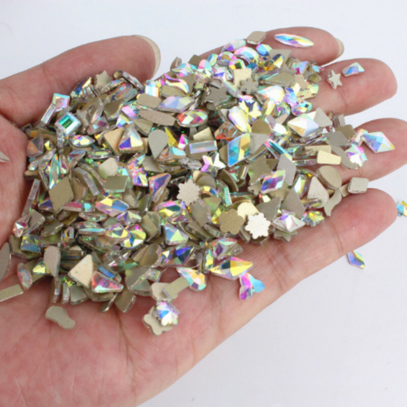 100pcs Nail Art Rhinestones Flat Back Mix Shapes 3D Decor Elongated Glass Stones