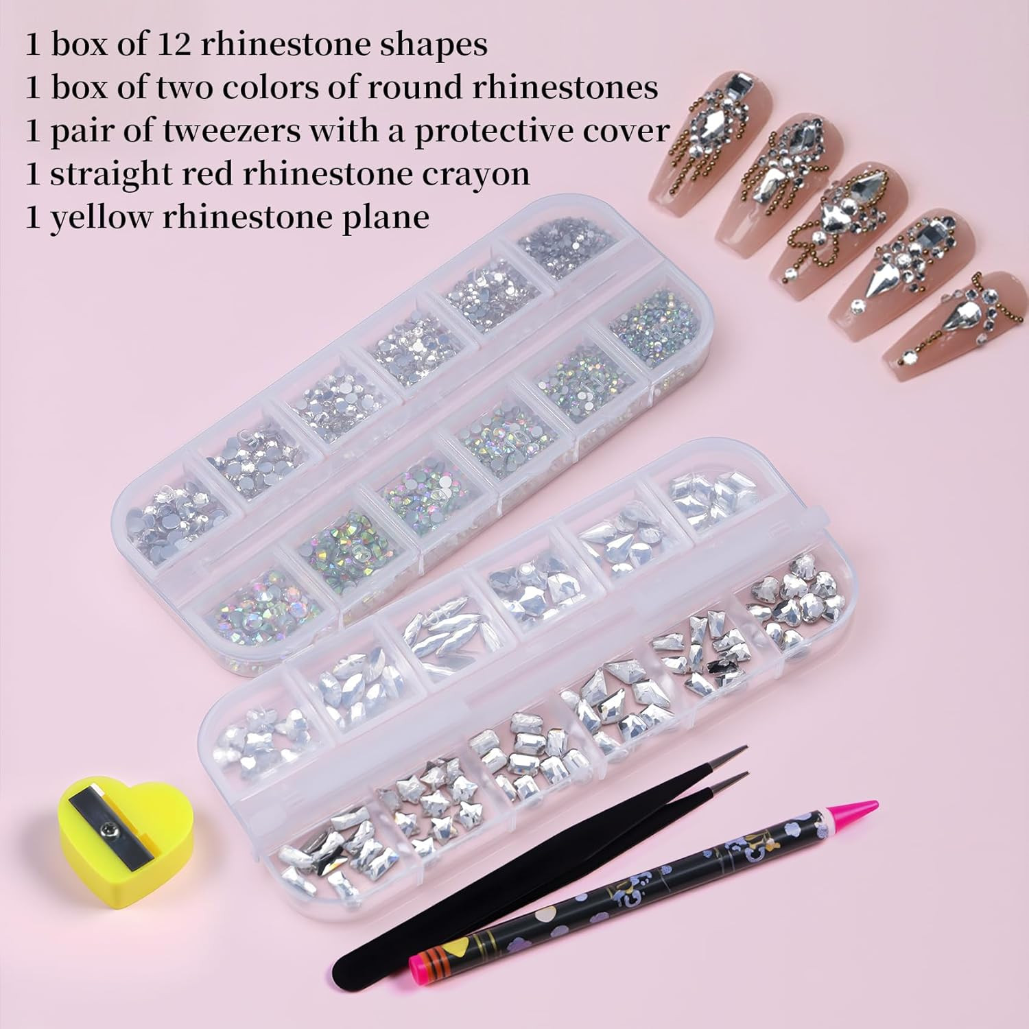 White Nail Rhinestones – 12 Types of Multi Shapes Diamonds & 12 Sizes Flatback r