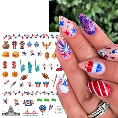 8 Sheets Independence Day Nail Stickers for Nail Art – 4th of July – USA Flag