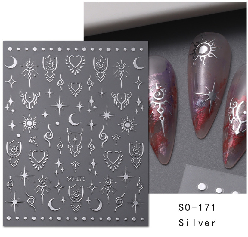 Retro Star Moon Metallic Gold Silver Laser Spiritual Baddies Nail Stickers NS39