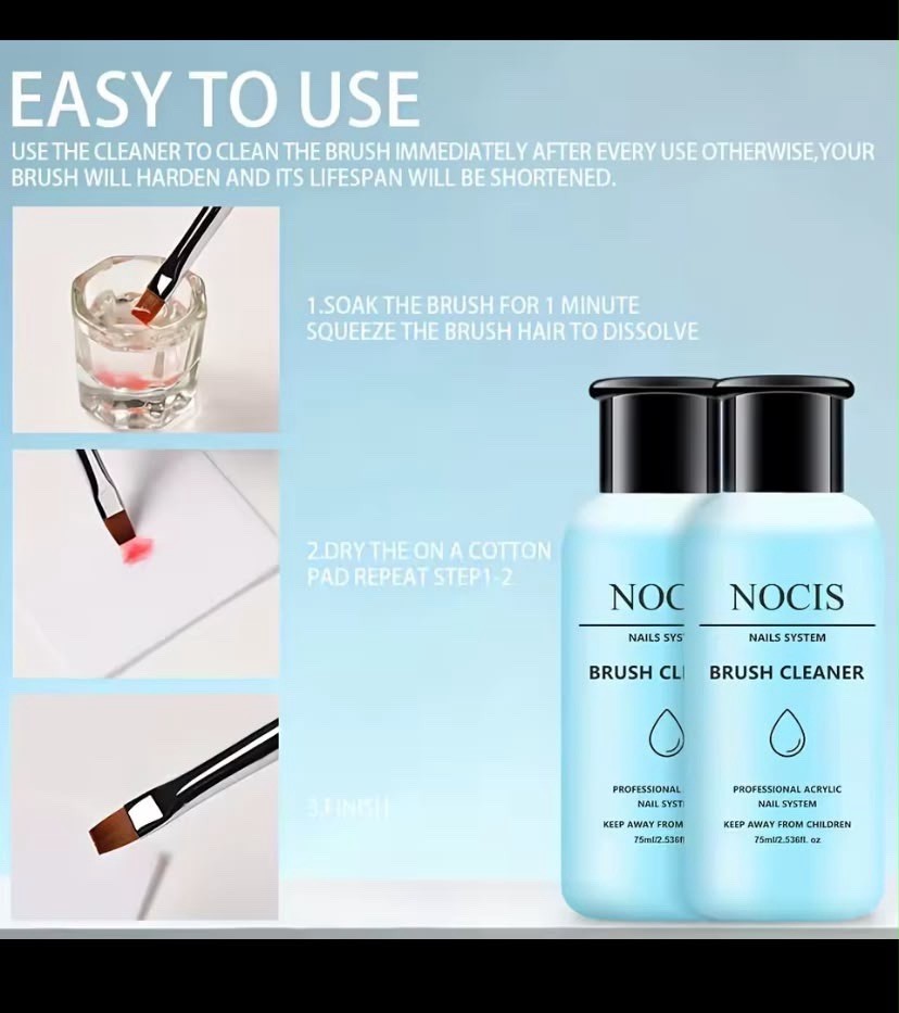 1pc NOCIS 75ml Acrylic Nail Brush Cleaner Liquid, Nail Gel Brush Cleaner