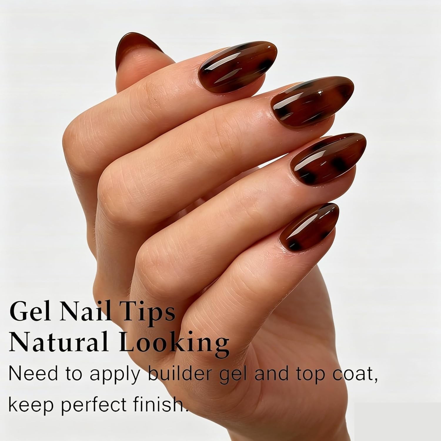 Tortoiseshell Short Almond Press on Nails, Soft Gel Nail Tips | Soak Off Acry…