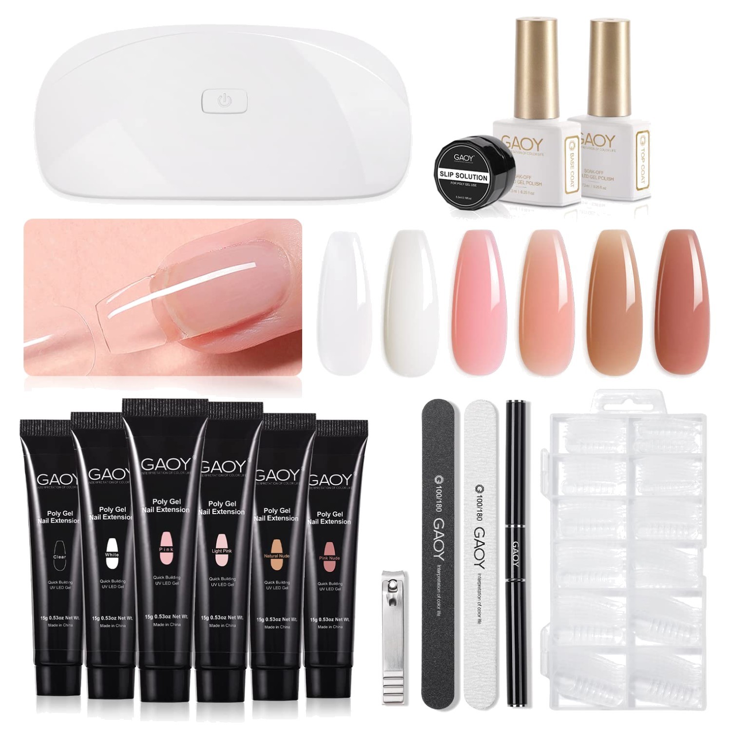 Poly Gel Nail Kit with UV Light – 6 Pcs Builder Gel Set