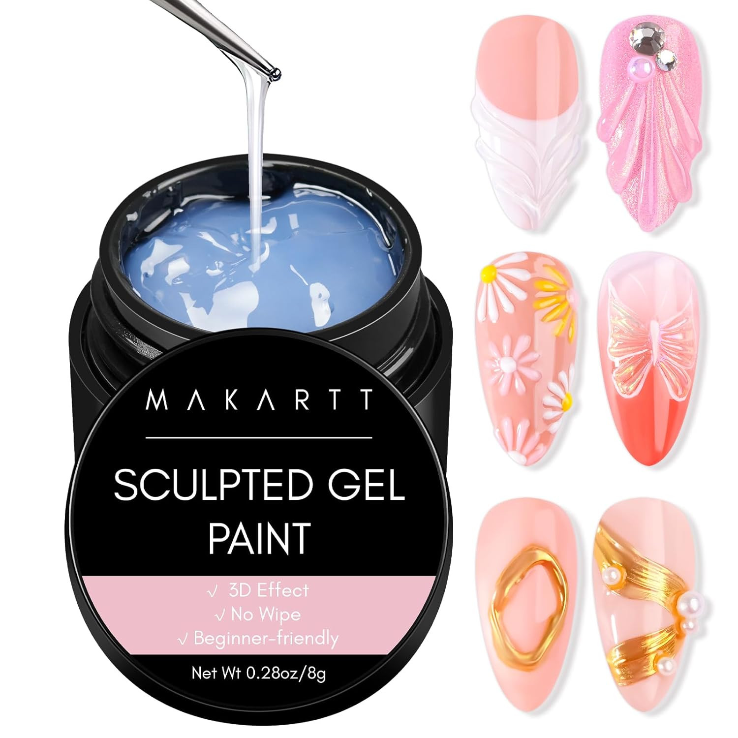 Gel UV 3D Transparente para Uñas, Escultura y Arte, 8ML, Sin Limpieza