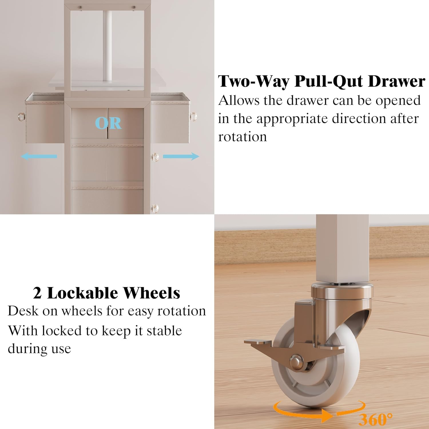 L-Shaped Manicure Table with Drawers and Storage Shelves,Rotating Nail Workstati