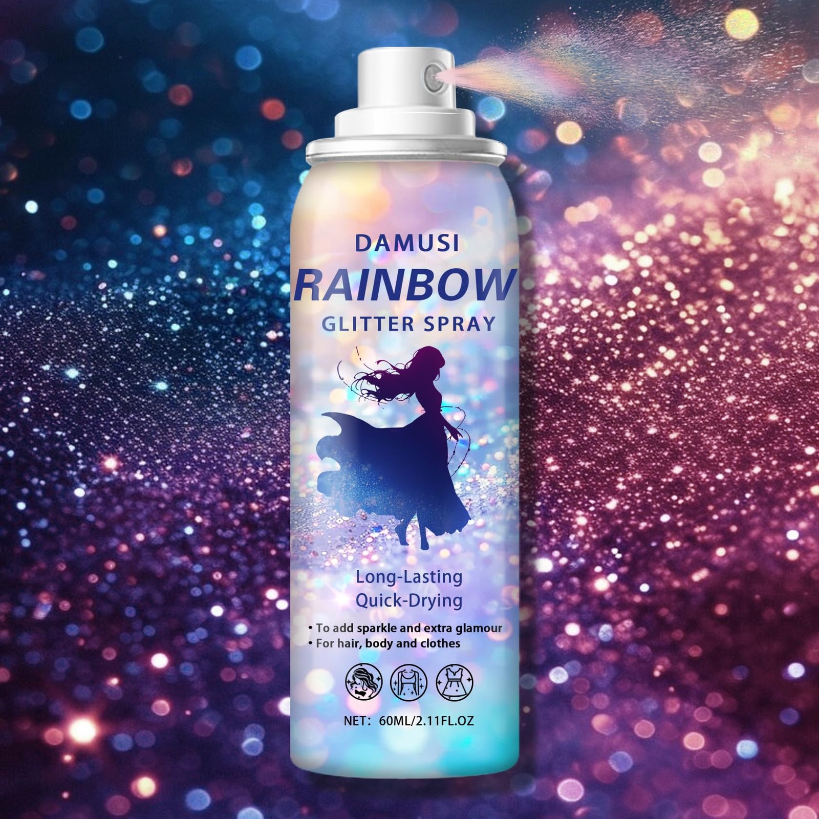 Pink Body Glitter Spray, Shiny Hair and Body Glitter Spray for Clothes, Holog…