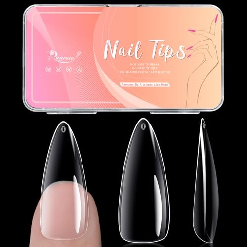 Long Almond Nail Tips 240pcs Stiletto Soft Gel Long Clear Almond Nail Tips