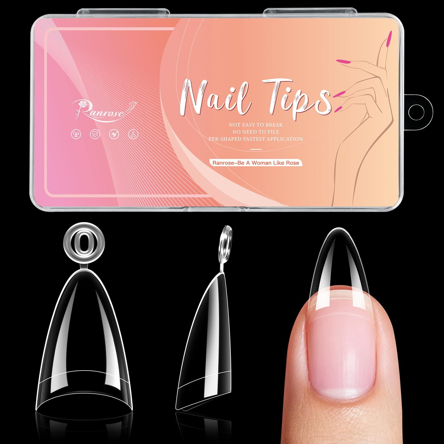 240PCS Long Almond Nail Tips,Half Cover Acrylic Fake Nails | No C Curve Gel Nail