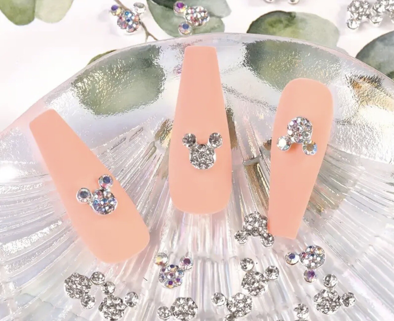 Crystal Rhinestone Mickey Mouse Head 3D Nail Art Set Of 5 Glass Silver Charms
