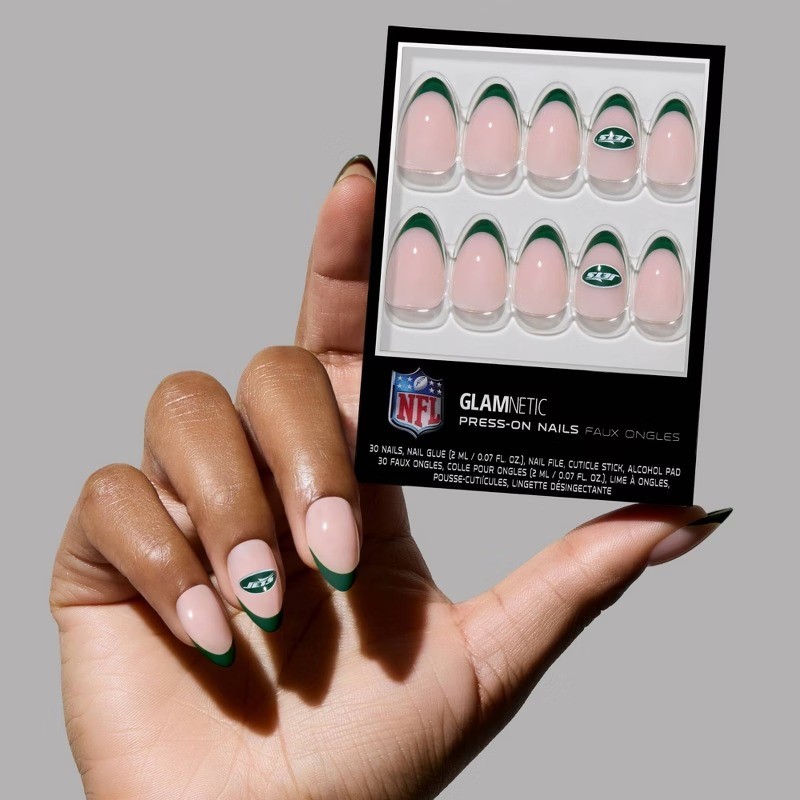 New York Jets Press-On Nails: Almond Shape, Gloss Finish, 30 Pieces