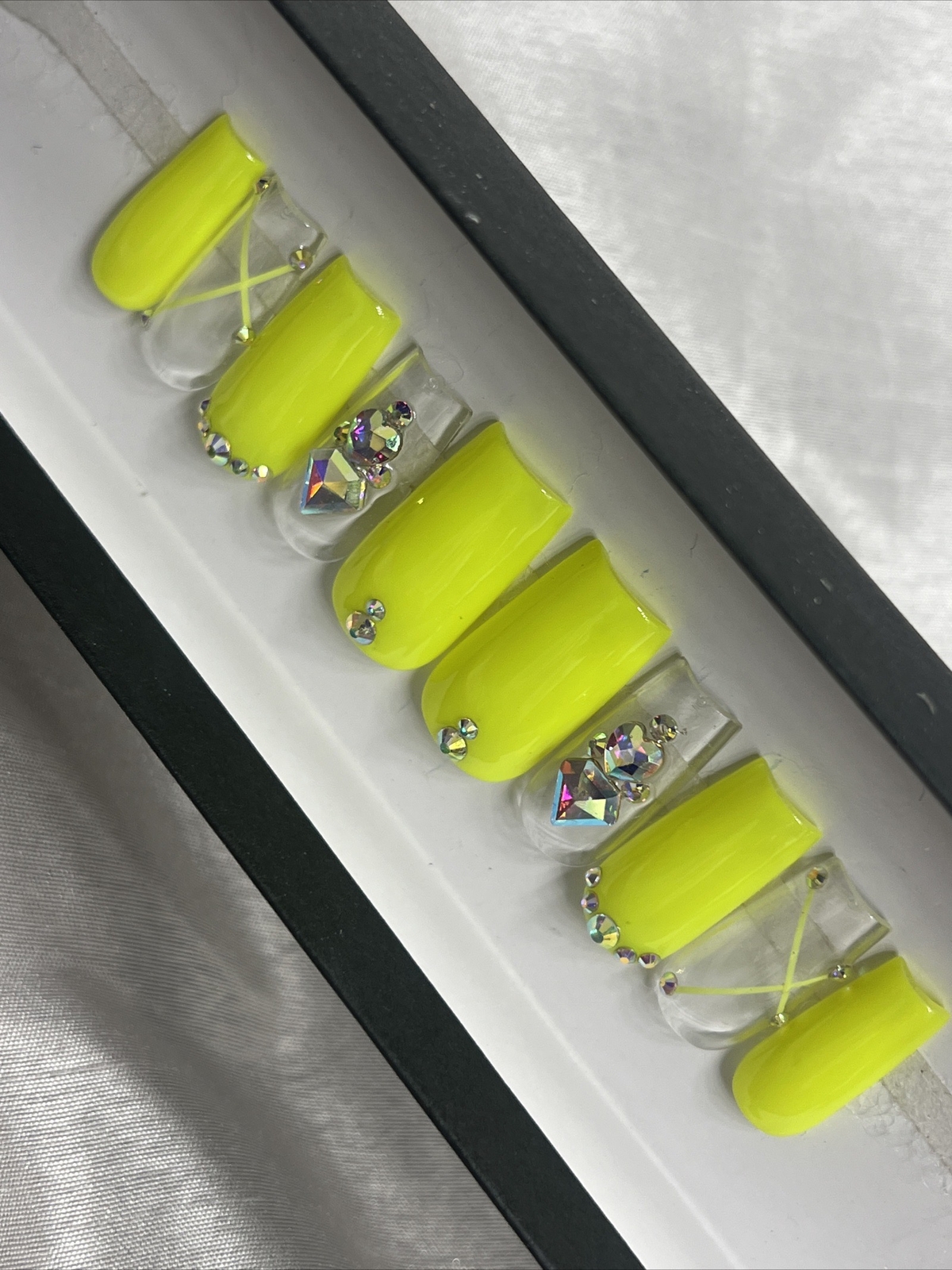 ⚡️ CUSTOM Hard Gel Press On Nails, ELECTRIC YELLOW 10p FULL SET W Kit Square