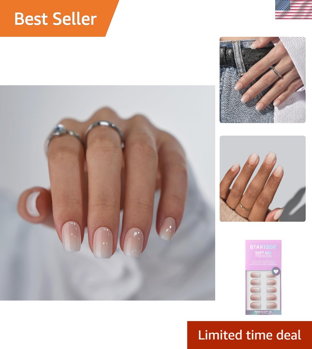 32 Reusable Square Ombre Gel Nails – Perfect Custom Fit, Easy to Apply