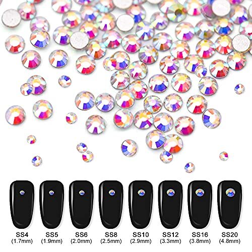 Nail Diamonds Set, Multi Shape Glass Crystal AB Nail Jewels & 21 Grids AB