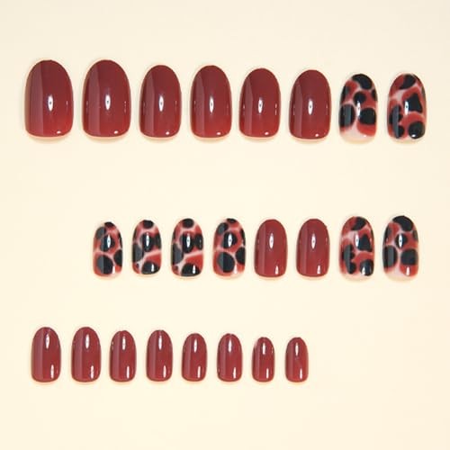 Brown Press On Nails Medium Almond Shape Leopard Fake Nails with style20
