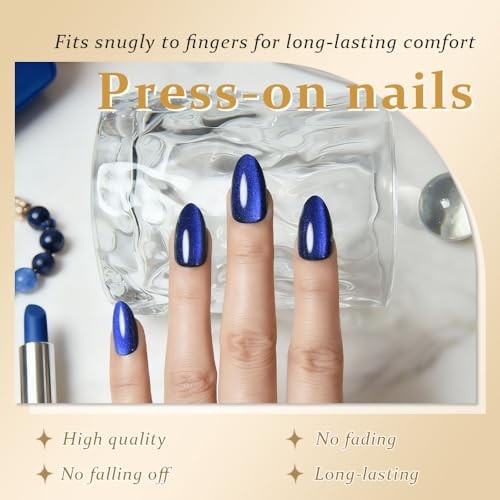 Dark Blue Press on Nails 30 Ounce (Pack of 1) – Short Almond-09 Royal Blue