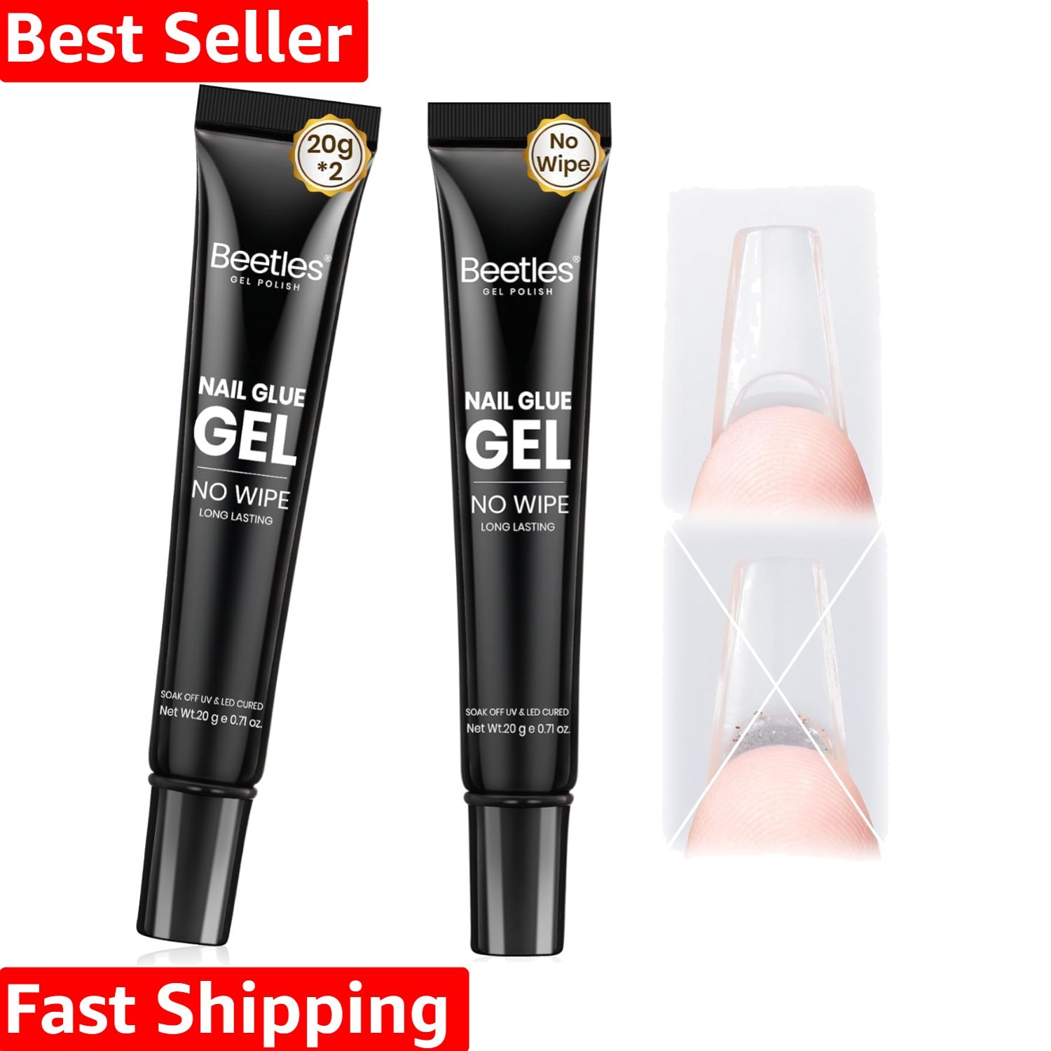 Beetles 2Pcs 20g No Wipe Nail Glue Gel for Acrylic & 3D Nail Art – Super Strong