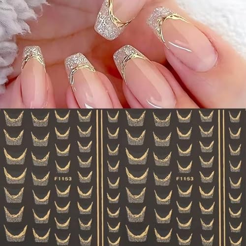 French Line Nail Art Stickers Golden Glitter French Tip Nail Decals Nail style4