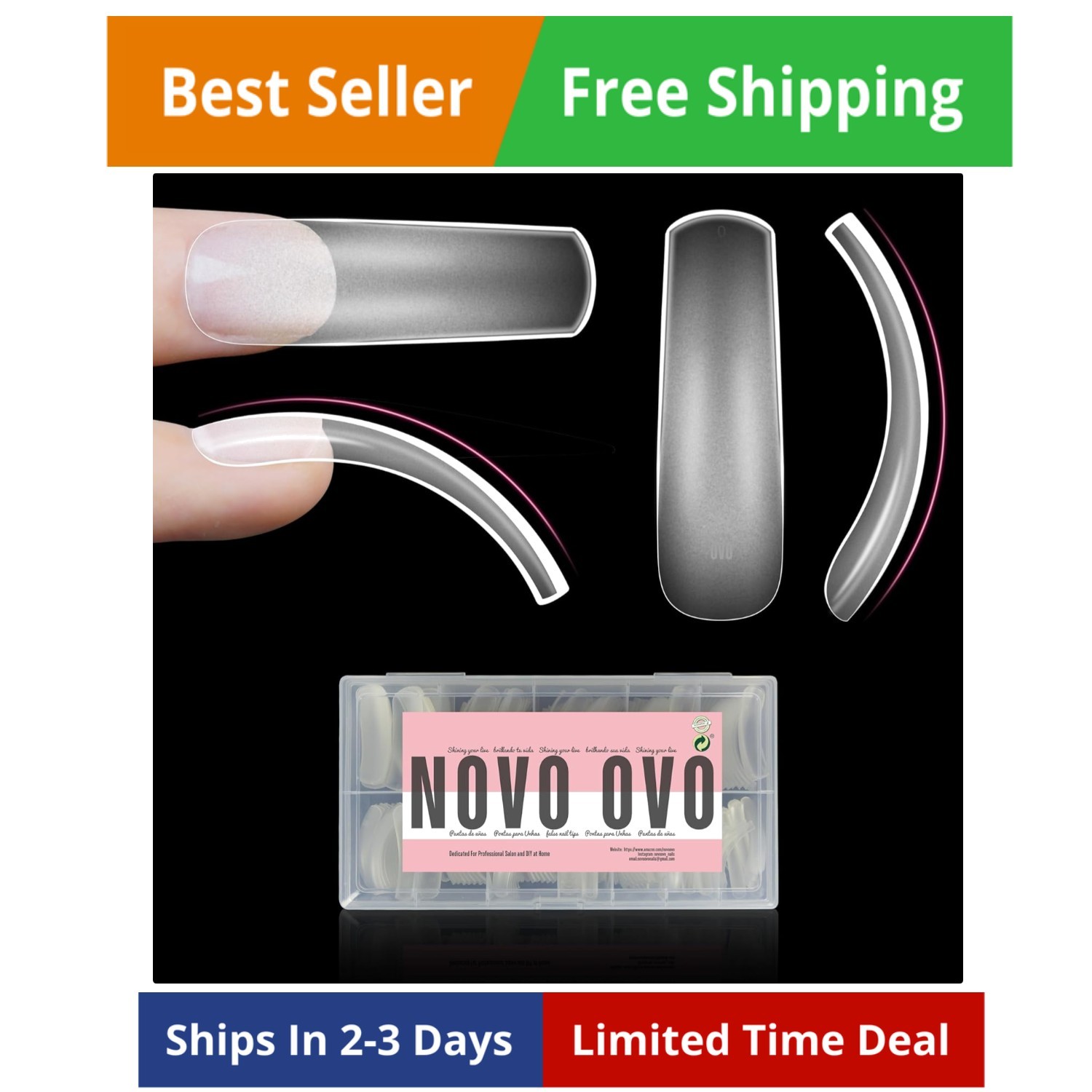 Halloween XXL Curved Nail Tips Press on Full Cover, Tapered Square Gel x Extr…