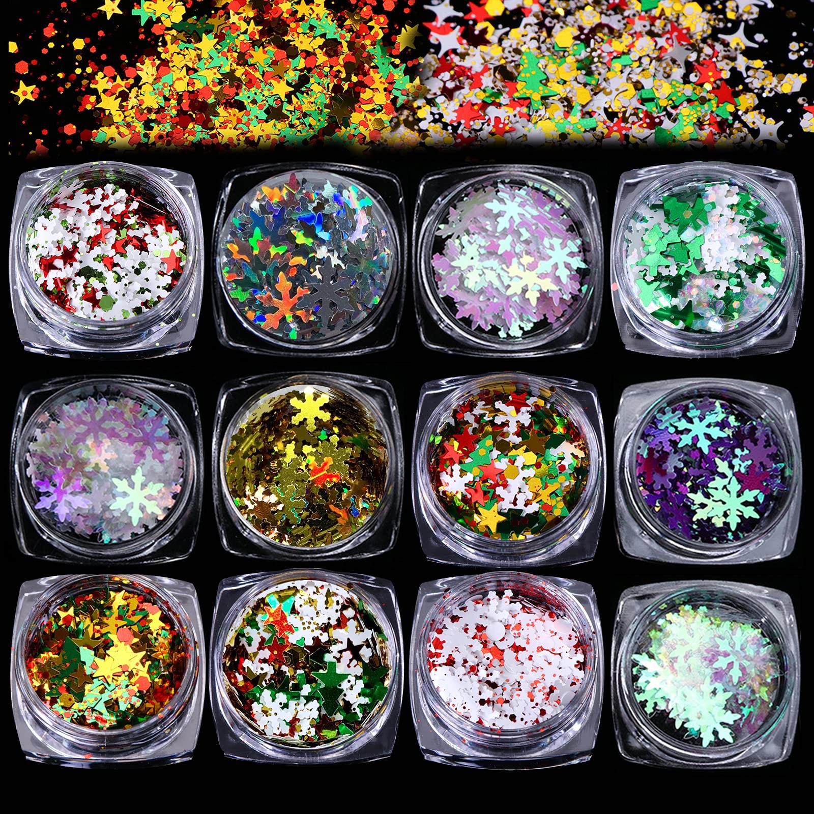 12 Boxes Snowflake Nail Glitter Holographic Christmas Nail Sequins Glitter La…