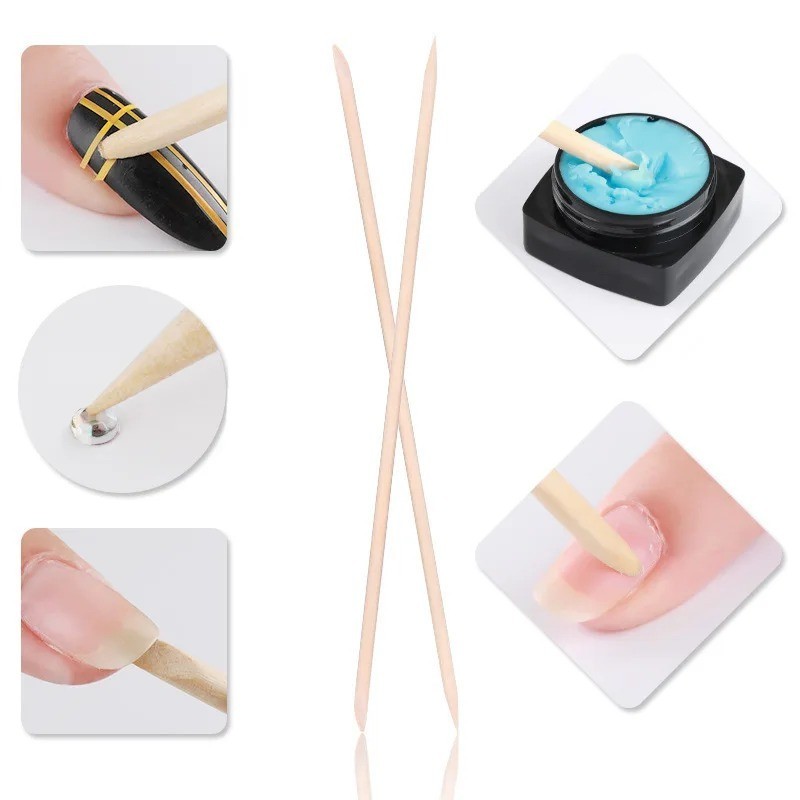 100PCS Nail Orange Wood Sticks Cotton Tip Cuticle Pusher Manicure Tool