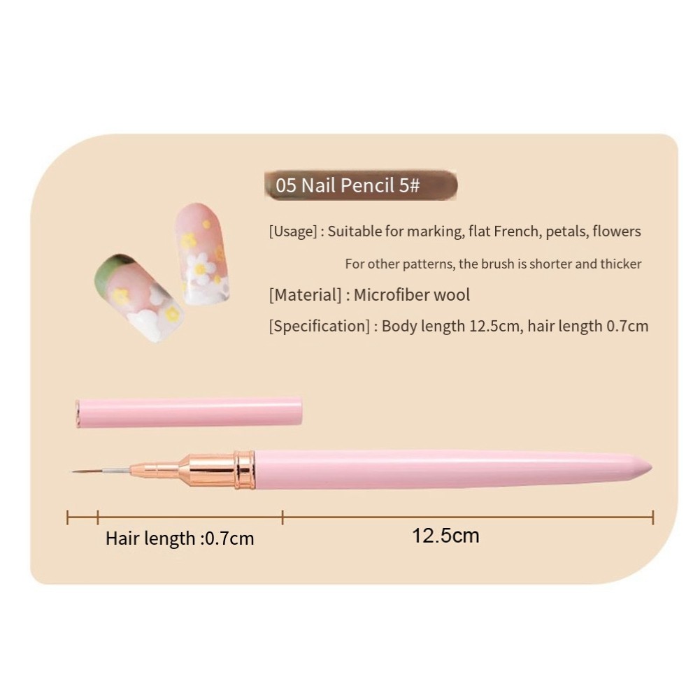 5PCS 7/9/11/15/25mm Nail Liner Brush Set UV Gel Nail Brushes Kits French5555