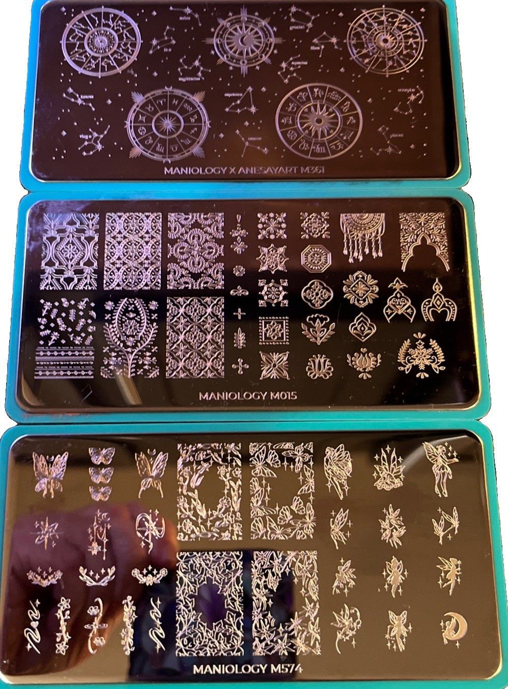 Maniology Nail Stamping Plates – Steam Punk Compass, Clock, Fairies, Butterfly