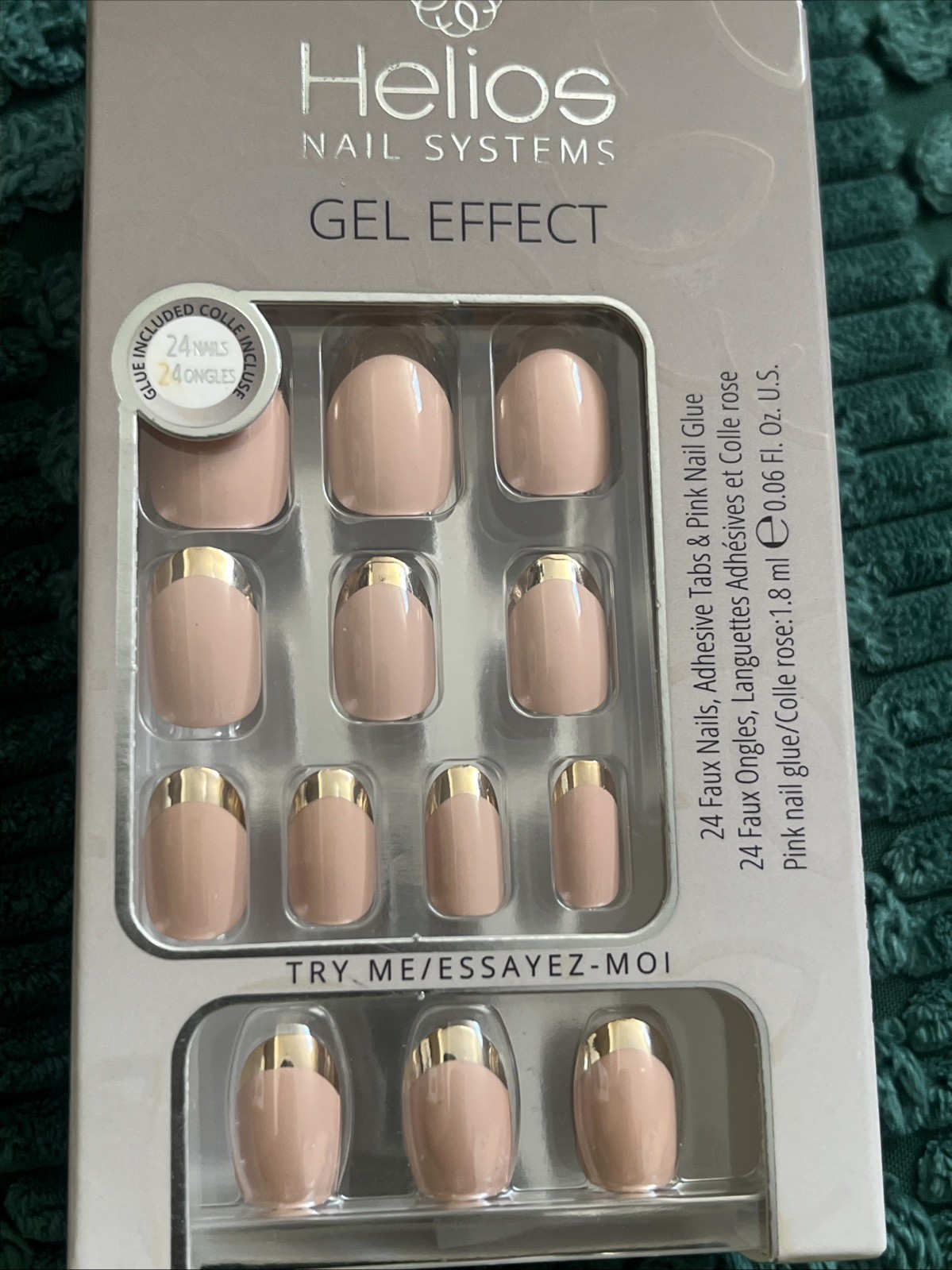 Helios Nail System Gel Effect Press On Nails 24 Count Pack Of 1 Nude With Gold