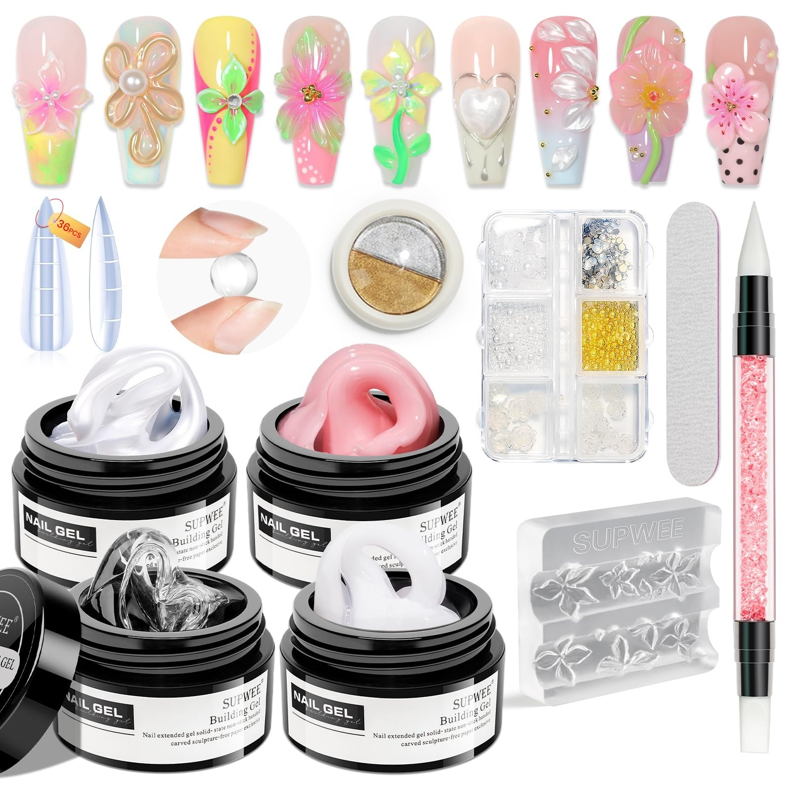 3D Nail Art Sculpting Gel Set – 4 Colors, Non-Stick Builder Gels for Home & Salo