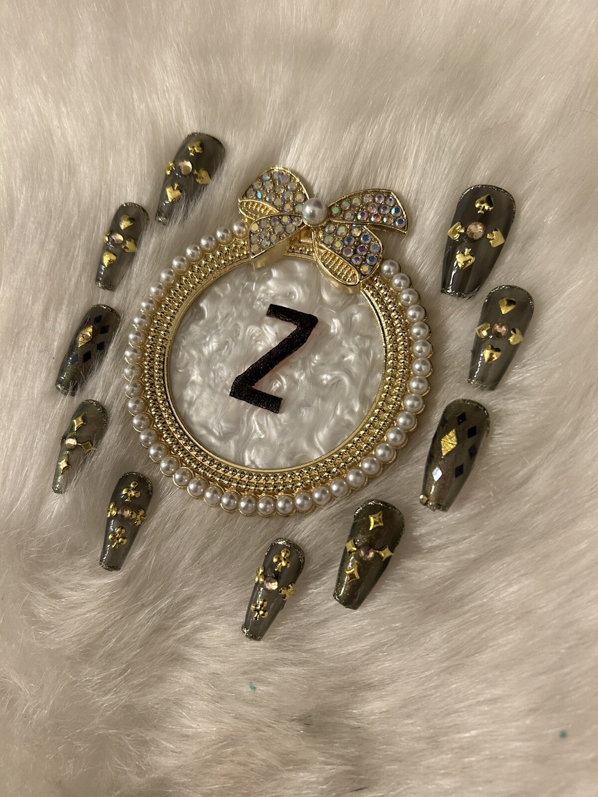 Z NAILZ! Artisan Set Of M Coffin Clear Smokey Is Black Casino Press On Nails