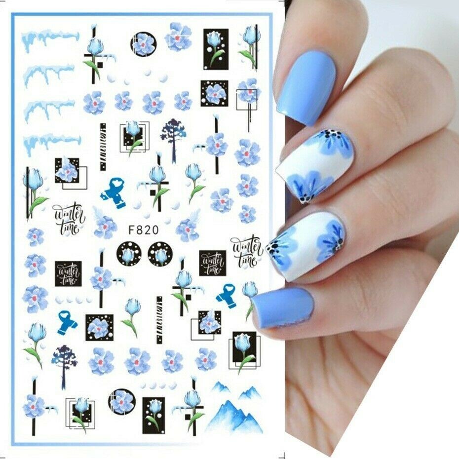 4Pcs 3D Nail Stickers Gel Polish Winter Time Geometric Lines Flower Slider NH21