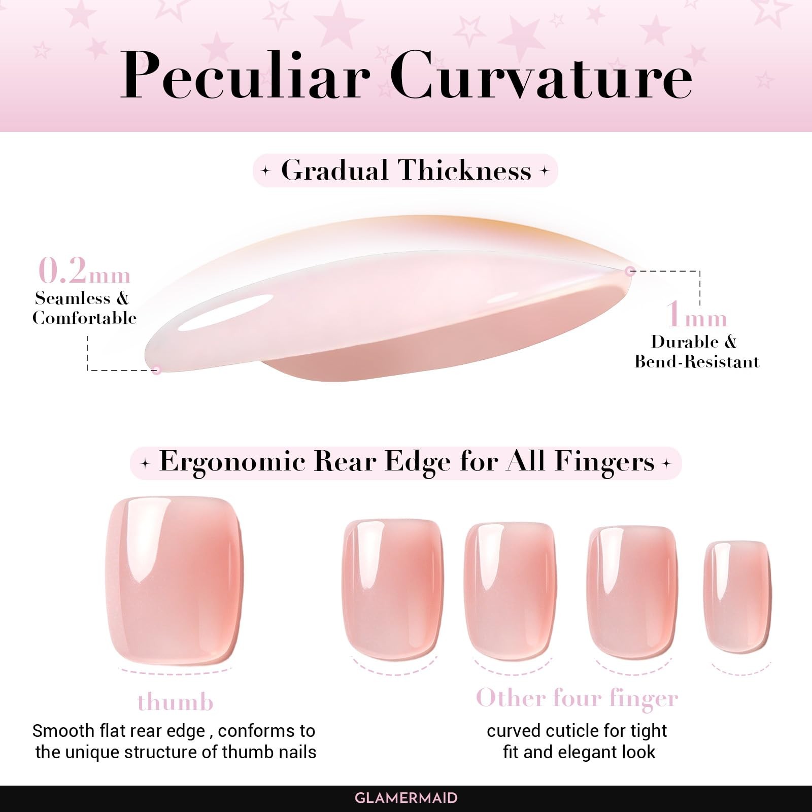 Ash pink Press on Nails Medium Almond, Neutral Jelly Glossy Fake Nails Stilet…