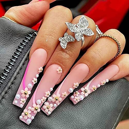 3D Flower Nail Charms, 2 Boxes 3D Acrylic Flower Nail Colour Change Pink Set