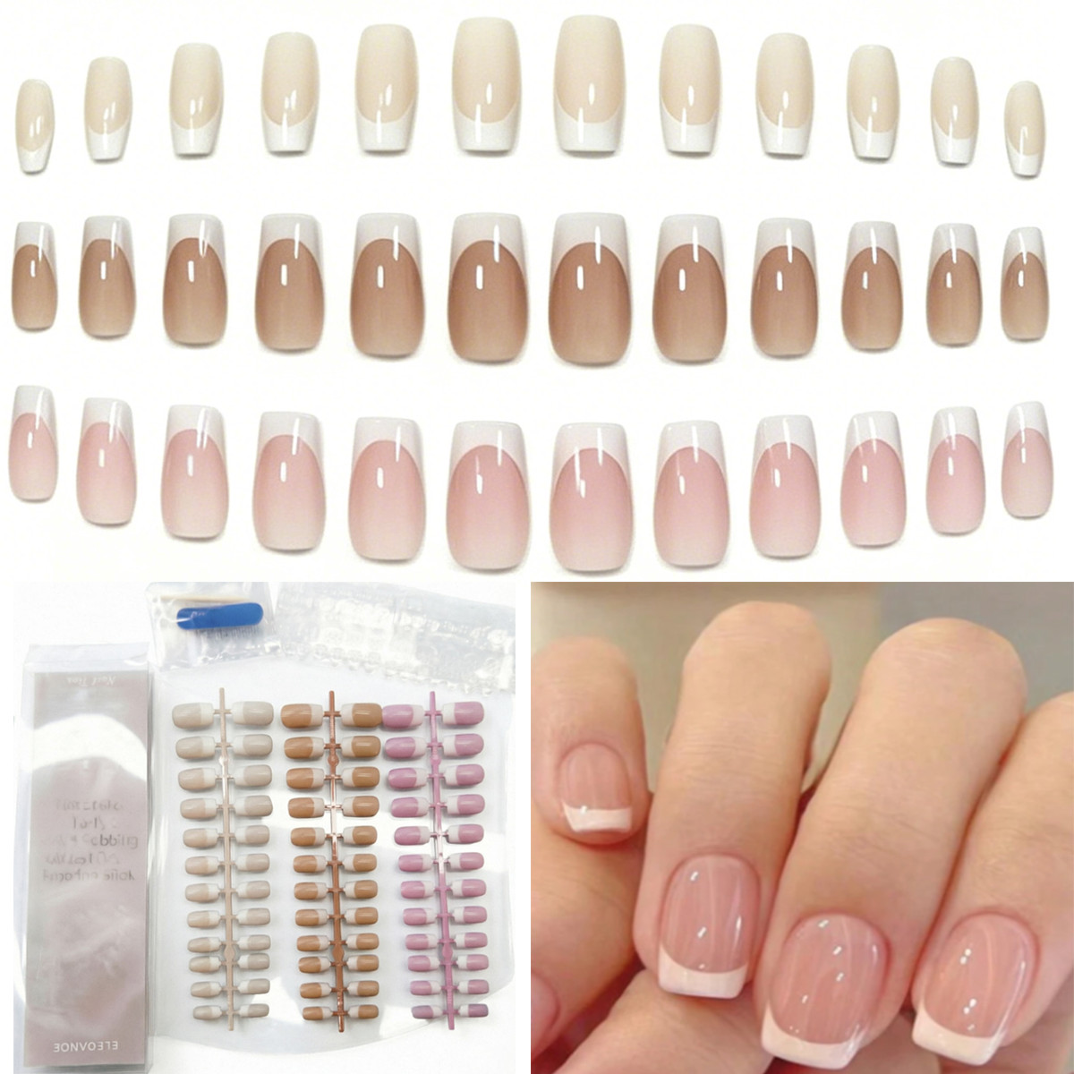 72Pcs French Tip Press On Nails 12 Sizes Soft Gel Glue On Nails Nude for Women