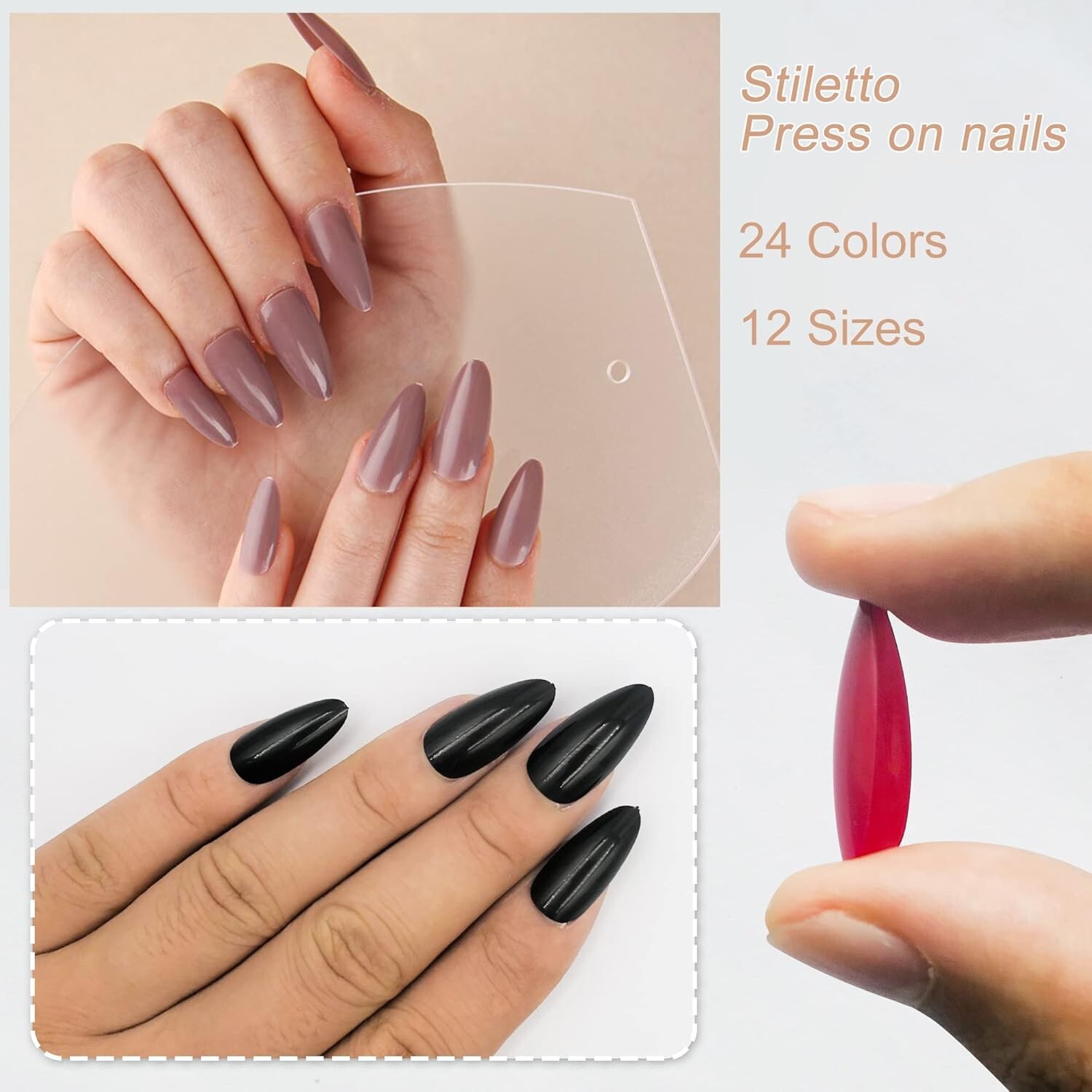 576Pcs Almond Press on Nails Kit Glossy Colored Straight Fake Nails Short Ful…