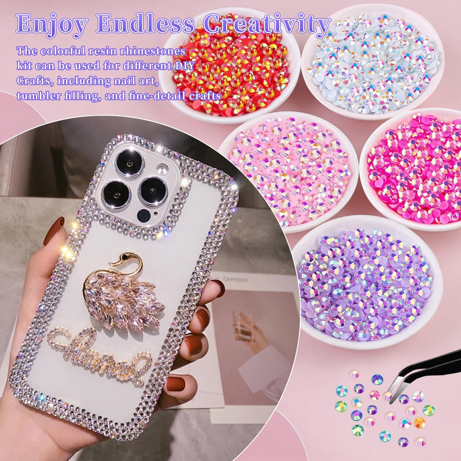 32000 Pcs Resin Rhinestones for Crafting, 40 Colors Rhinestone Kit 3mm Flatba…