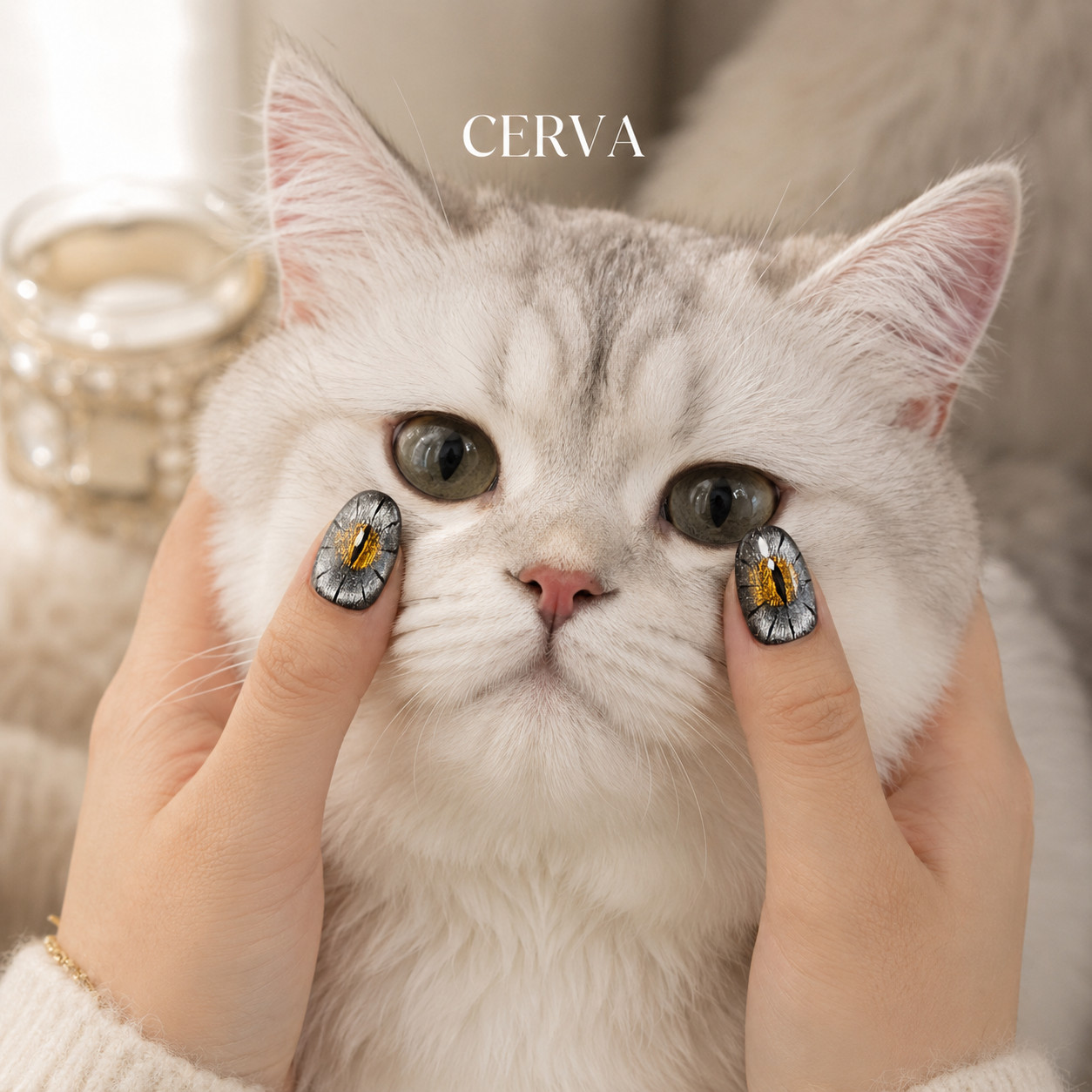 Handmade Cat Eye Dragon Eye Press On Nails Reusable Luxury Black Gold Glossy