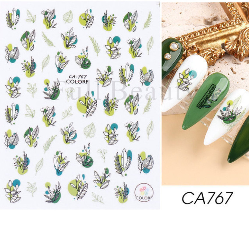 2Pcs Nail Stickers Flower Leaf Colorful Summer Self-Adhesive Slider NH7