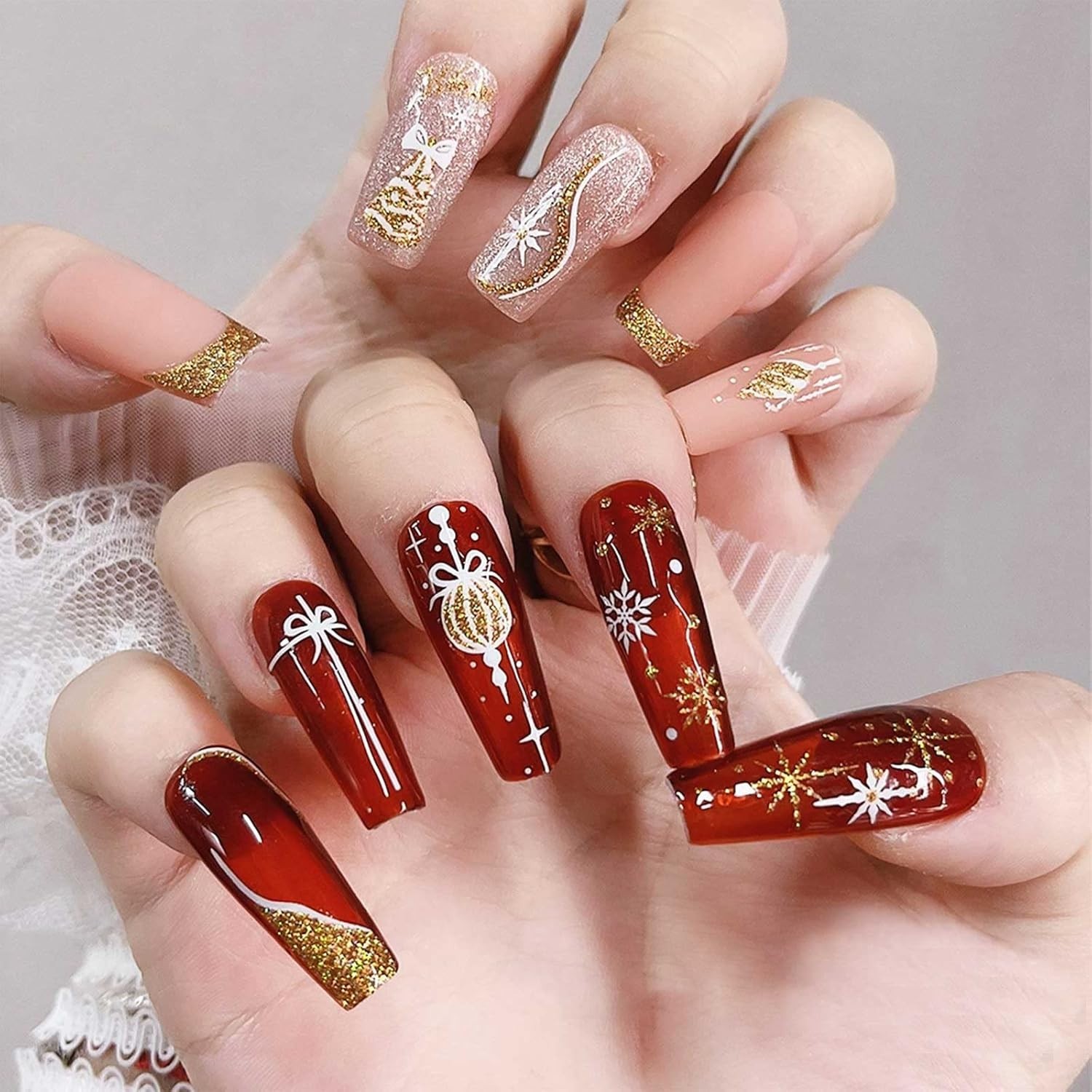 8 Sheets Glitter Christmas Nail Art Stickers Decals Self-Adhesive Holiday Gol…