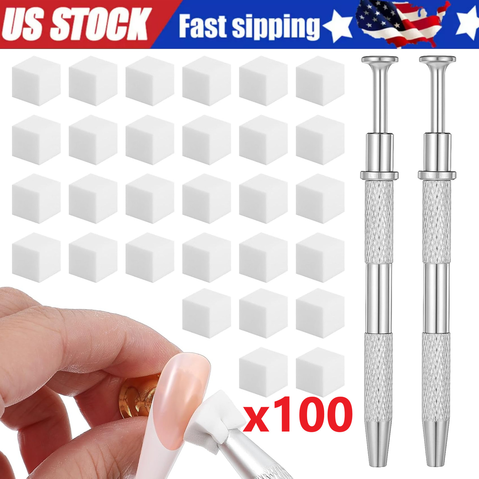 100Pcs Nail Art Soft Sponge With Versatile Portable Grabbing Pen