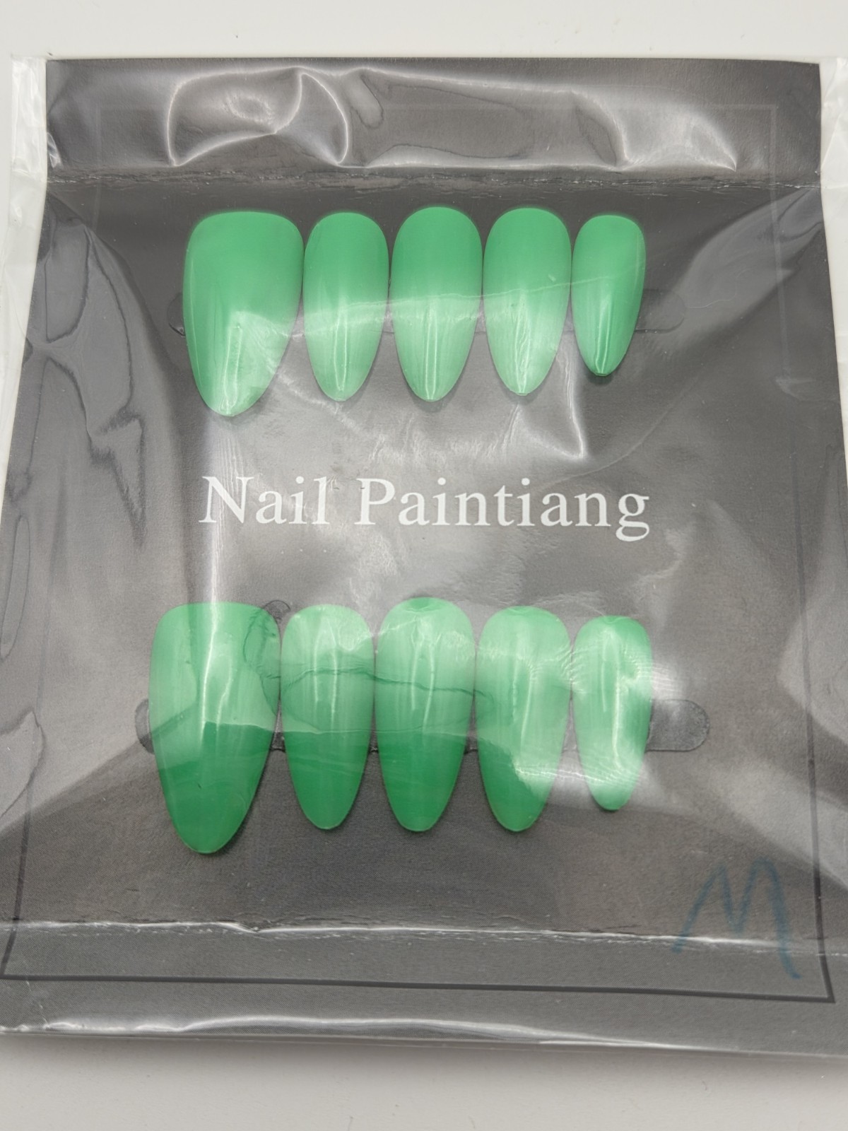 Press On Nails GREEN Glow In The Dark Almond Size M Long