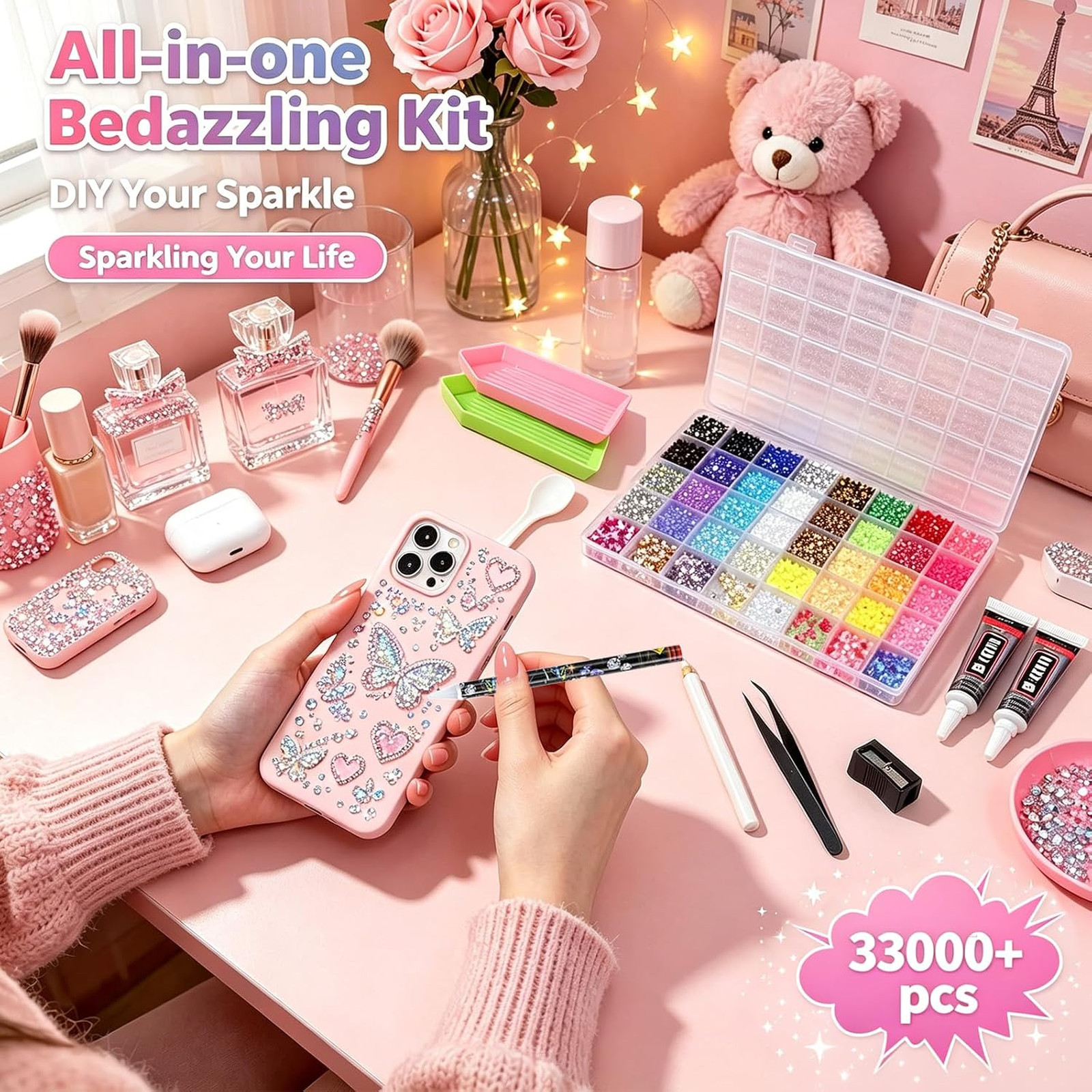 Jelly Rhinestones Bedazzling Kit 33000pcs 40 Grids 32 Colors Decor Jewelry Glue