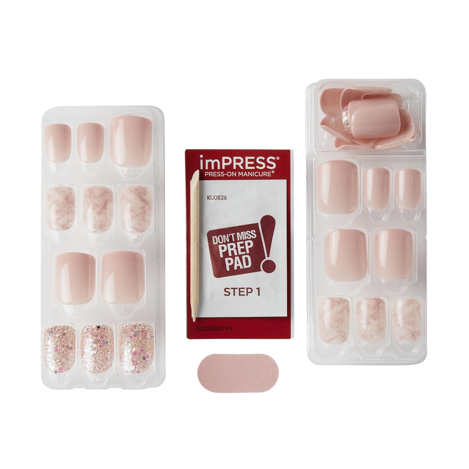 KISS No Glue Mani Press On Nails, Design, ‘Just a Dream’, Pink, Short Size, S…