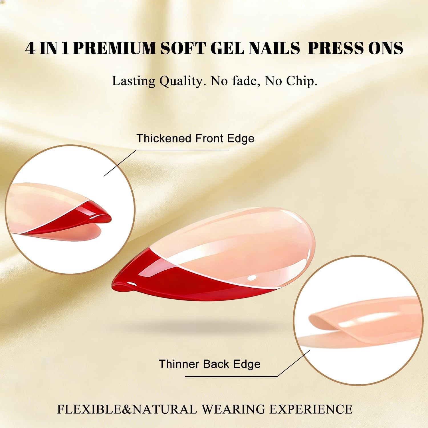 Chrome Red French Tip Press on Nails Short Square, Glazed Gel Fake Nails Pres…