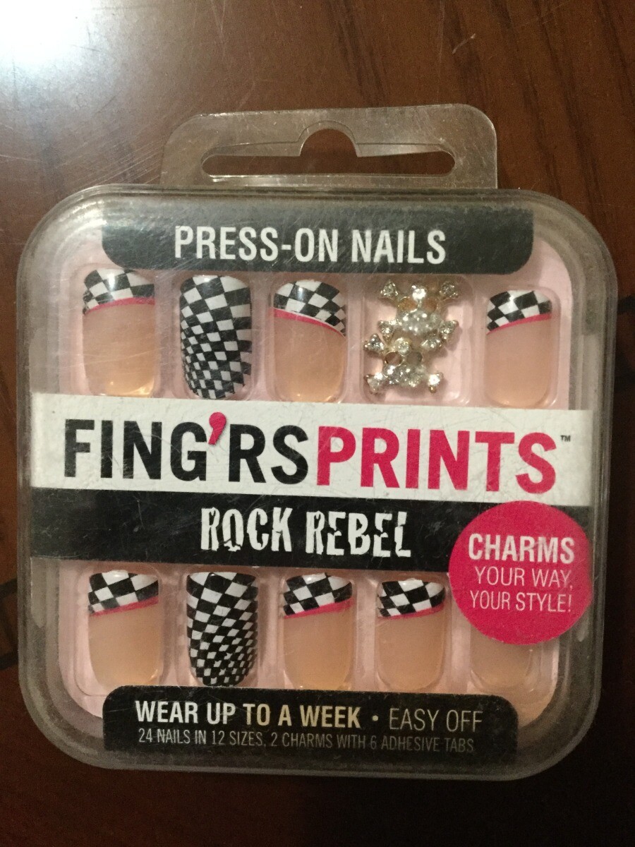 2x FING’RS PRINTS Press-on Nails, NO GLUE NEEDED Rock Rebel Check 31045 (2-PACKS