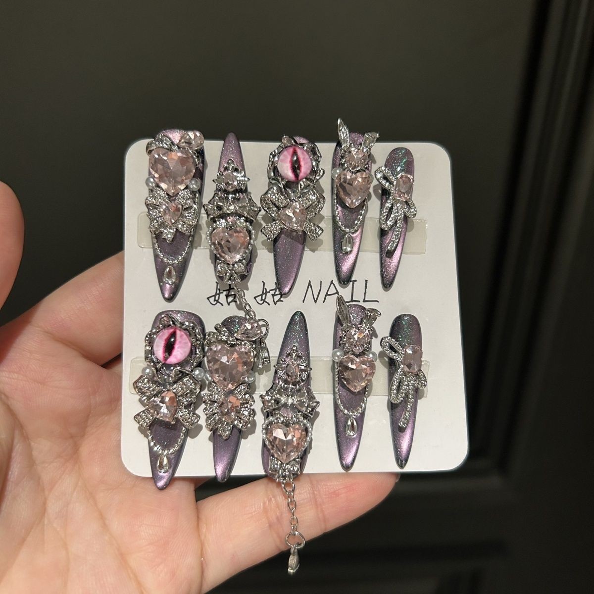 Bian 2 Handmade Luxury Pink Gradient Cat Eye Press On Nails